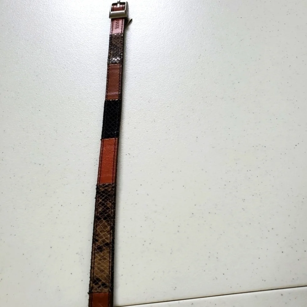 Fossil Leather Patchwork Snake Print Skinny Belt Size Small Retro Colorblock